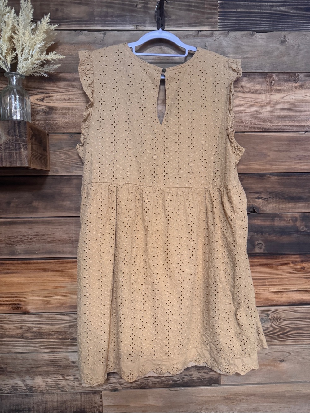 Knox Rose XXL Size 16 Eyelet V-Neck Sleeveless Dress Mustard Boho - Picture 3 of 9